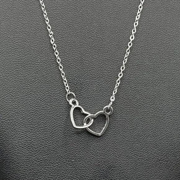Stainless Steel Necklace Linked Hearts Intertwined Love Vintage BOHO Fashion NEW